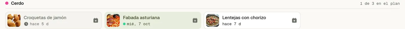 Tres marcas: risotto de setas con nunca, chili de ternera con hace 9 d, y chuletas de cerdo con hace 6 d y un relojito